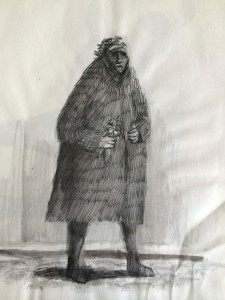 drawing figure in coat